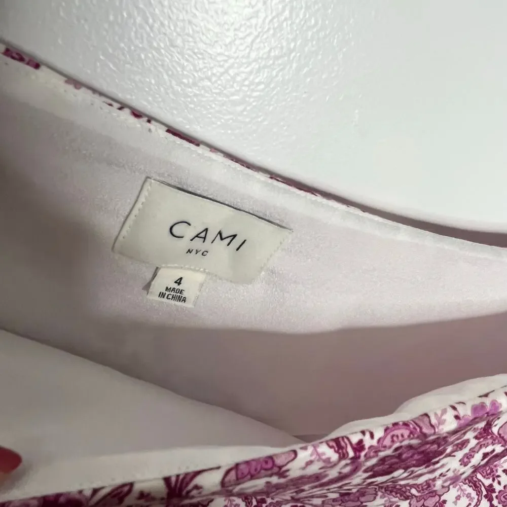 Cami NYC Nanu One Shoulder Midi Dress Womens 4 Pink Floral Slit Cocktail Party - Picture 6 of 11